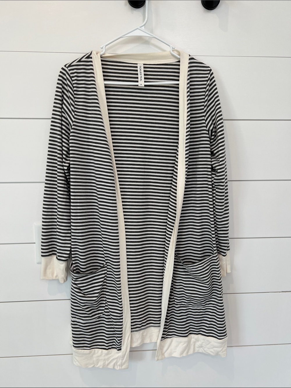 Tickled Teal Black & Cream Striped Top